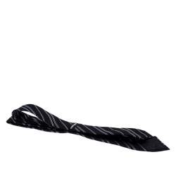 Pre Owned Giorgio Armani Black Diagonal Striped Silk Jacquard Classic Tie