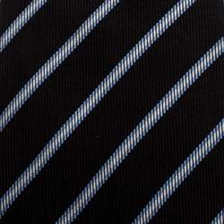Pre Owned Giorgio Armani Black Diagonal Striped Silk Jacquard Classic Tie