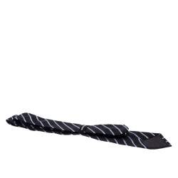 Pre Owned Giorgio Armani Black Diagonal Striped Silk Jacquard Classic Tie
