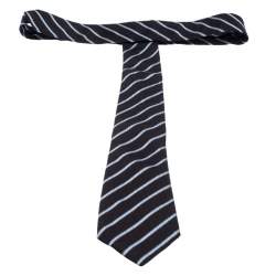 Pre Owned Giorgio Armani Black Diagonal Striped Silk Jacquard Classic Tie