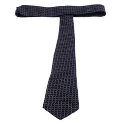 Pre Owned Giorgio Armani Navy Blue Patterned Silk Jacquard Classic Tie