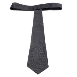 Pre Owned Giorgio Armani Grey Diagonal Striped Silk jacquard Classic Tie
