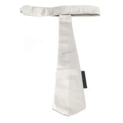 Pre Owned Giorgio Armani Pale Grey Textured Silk Narrow Tie