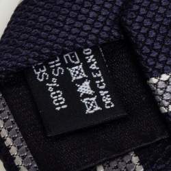Pre Owned Giorgio Armani Navy Blue Striped Jacquard Silk Tie