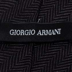 Pre Owned Giorgio Armani Black Chevron Jacquard Silk Tie