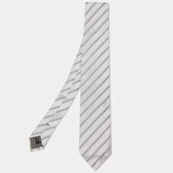 Giorgio Armani Grey Diagonal Striped Silk Tie