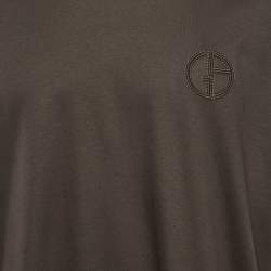 Pre Owned تي شيرت جورجيو أرماني جيرسيه أبيض بتفاصيل شعار برقبة دائرية مقاس كبير - لارج