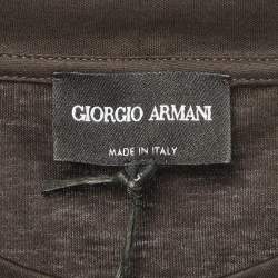 Pre Owned تي شيرت جورجيو أرماني جيرسيه أبيض بتفاصيل شعار برقبة دائرية مقاس كبير - لارج