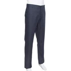 Pre Owned Giorgio Armani Navy Blue Speckled Wool & Silk Classic Trousers 4XL