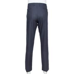 Pre Owned Giorgio Armani Navy Blue Speckled Wool & Silk Classic Trousers 4XL