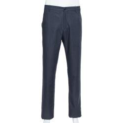 Pre Owned Giorgio Armani Navy Blue Speckled Wool & Silk Classic Trousers 3XL 