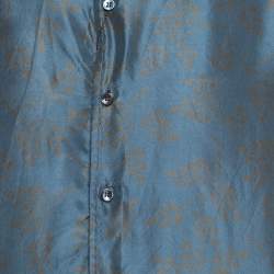 Giorgio Armani Blue Printed Silk Button Front Full Sleeve Shirt M