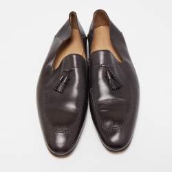 Giorgio Armani Dark Brown Leather Fringe Loafers Size 45