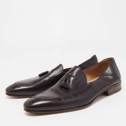 Giorgio Armani Dark Brown Leather Fringe Loafers Size 45