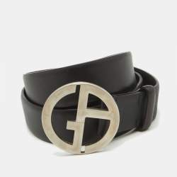 Giorgio Armani Black Leather Logo Buckle Belt 95CM