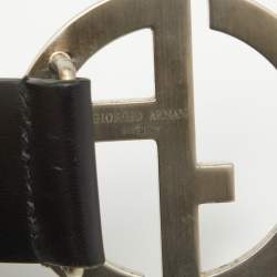 Giorgio Armani Black Leather Logo Buckle Belt 95CM