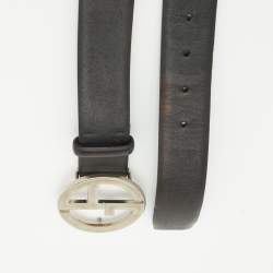 Giorgio Armani Black Leather Logo Buckle Belt 95CM