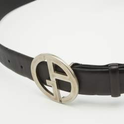 Giorgio Armani Black Leather Logo Buckle Belt 95CM