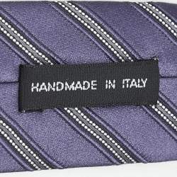 Pre Owned Giorgio Armani Purple Diagonal Striped Silk Tie 