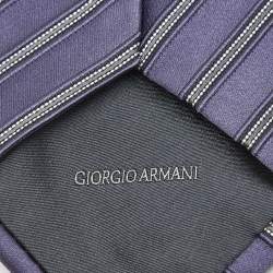 Pre Owned Giorgio Armani Purple Diagonal Striped Silk Tie 