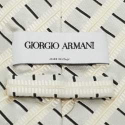 Pre Owned ربطة عنق جورجيو أرماني تقليدية حرير بنقوش عاجية مخططة