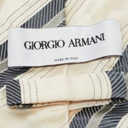 Pre Owned Giorgio Armani Cream Diagonal Striped Silk Tie