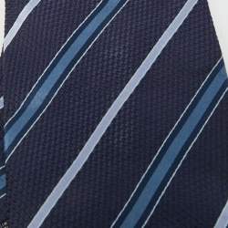 مملوكة مسبقًا Giorgio Armani Navy Blue Striped Silk Traditional Tie