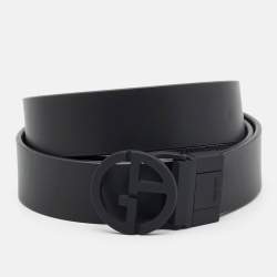 Pre Owned Giorgio Armani Cut to Size Reversible Buckle Belt Black Leather