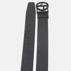 Pre Owned Giorgio Armani Cut to Size Reversible Buckle Belt Black Leather