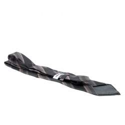 Giorgio Armani Grey Contrast Diagonal Striped Silk Jacquard Traditional Tie 