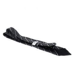 Pre Owned Giorgio Armani Vintage Black Diagonal Striped Silk Jacquard Traditional Tie