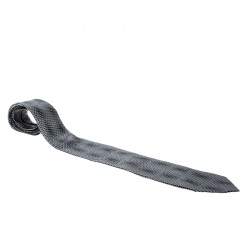Giorgio Armani Grey and Black Abstract Print Traditional Silk Tie