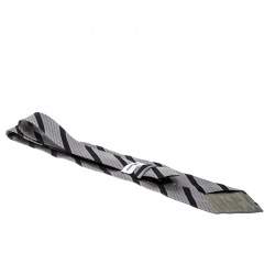 Giorgio Armani Grey Diagonal Striped Silk Jacquard Tie