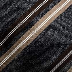 Pre Owned Giorgio Armani Grey Contrast Striped Silk Traditional Tie