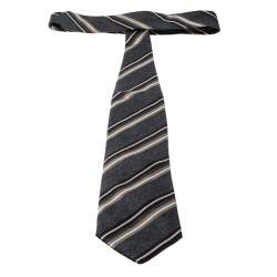 Pre Owned Giorgio Armani Grey Contrast Striped Silk Traditional Tie
