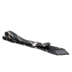Pre Owned Giorgio Armani Grey Contrast Striped Silk Traditional Tie