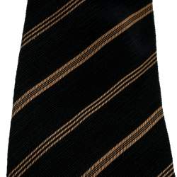 Giorgio Armani Cravatte Black and Beige Diagonal Striped Jacquard Traditional Tie