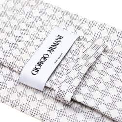Pre Owned Giorgio Armani Monochrome Checked Silk Jacquard Traditional Tie
