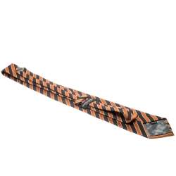Pre Owned Giorgio Armani Vintage Orange and Black Diagonal Striped Silk Jacquard Tie