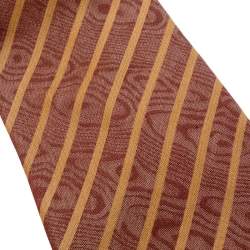 Pre Owned Giorgio Armani Cravatte Vintage Brown Fingerprint Pattern Silk Jacquard Striped Tie