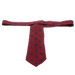 Pre Owned Giorgio Armani Vintage Burgundy Diamond Pattern Silk Jacquard Traditional Tie