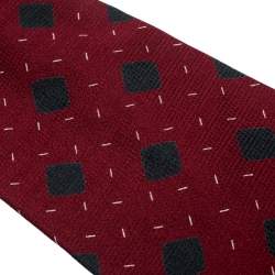 Pre Owned Giorgio Armani Vintage Burgundy Diamond Pattern Silk Jacquard Traditional Tie