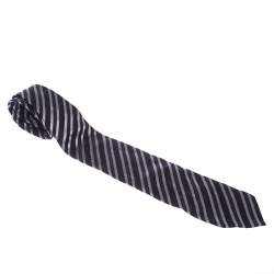 Giorgio Armani Dark Purple Diagonal Stripes Silk Jacquard Traditional Tie 