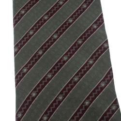 Giorgio Armani Green & Red Diagonal Stripes Silk Jacquard Tie