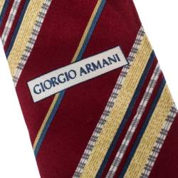 Giorgio Armani Red & Yellow Diagonal Stripes Silk Traditional Tie 