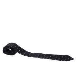 Giorgio Armani Black Monogram Patterned Silk Jacquard Classic Tie
