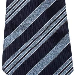 Pre Owned Giorgio Armani Blue Diagonal Striped Silk Jacquard Classic Tie