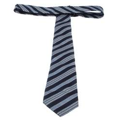 Pre Owned Giorgio Armani Blue Diagonal Striped Silk Jacquard Classic Tie