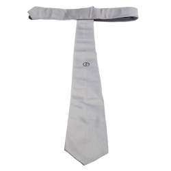 Pre Owned Giorgio Armani Grey Tonal Pinstripe Silk Jacquard Classic Tie
