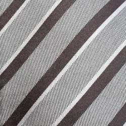 Pre Owned Giorgio Armani Grey Diagonal Striped Silk Jacquard Classic Tie